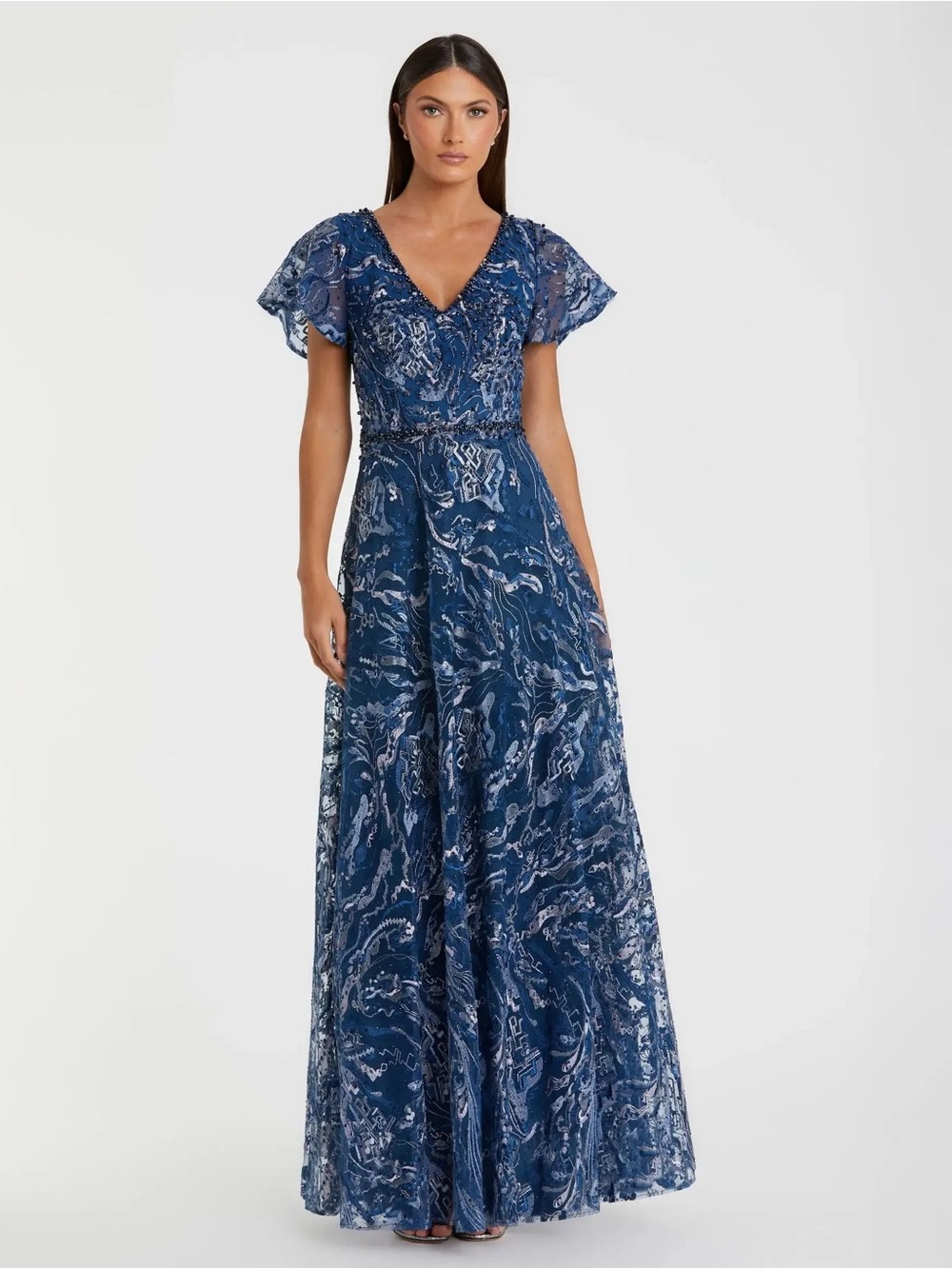 Mac Duggal 20301 Embellished Illusion Butterfly Sleeve A-Line Gown Size 6 NWT
